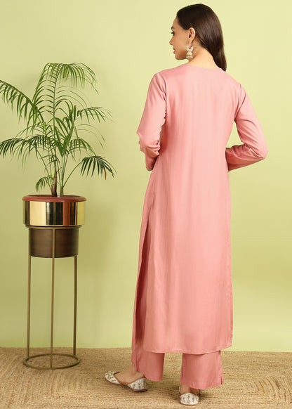Rose Pink Striped Kurta with Palazzo