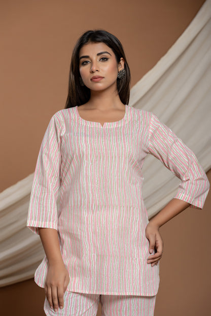 Baby Pink Stripped Cotton Co-ord Set