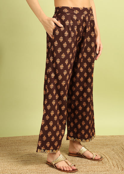 Coffee Brown printed Kurta with Palazzo