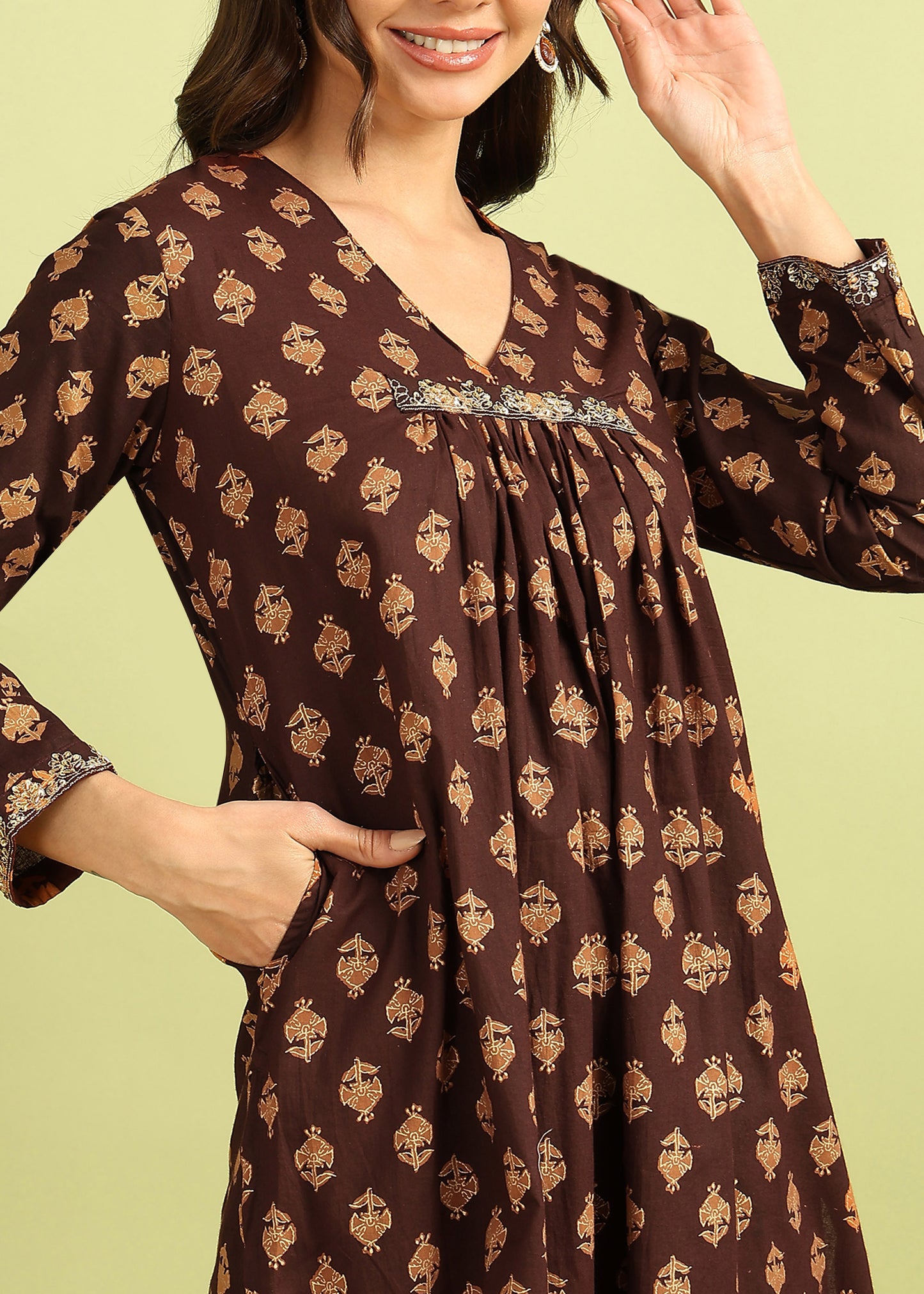 Coffee Brown printed Kurta with Palazzo