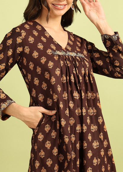 Coffee Brown printed Kurta with Palazzo