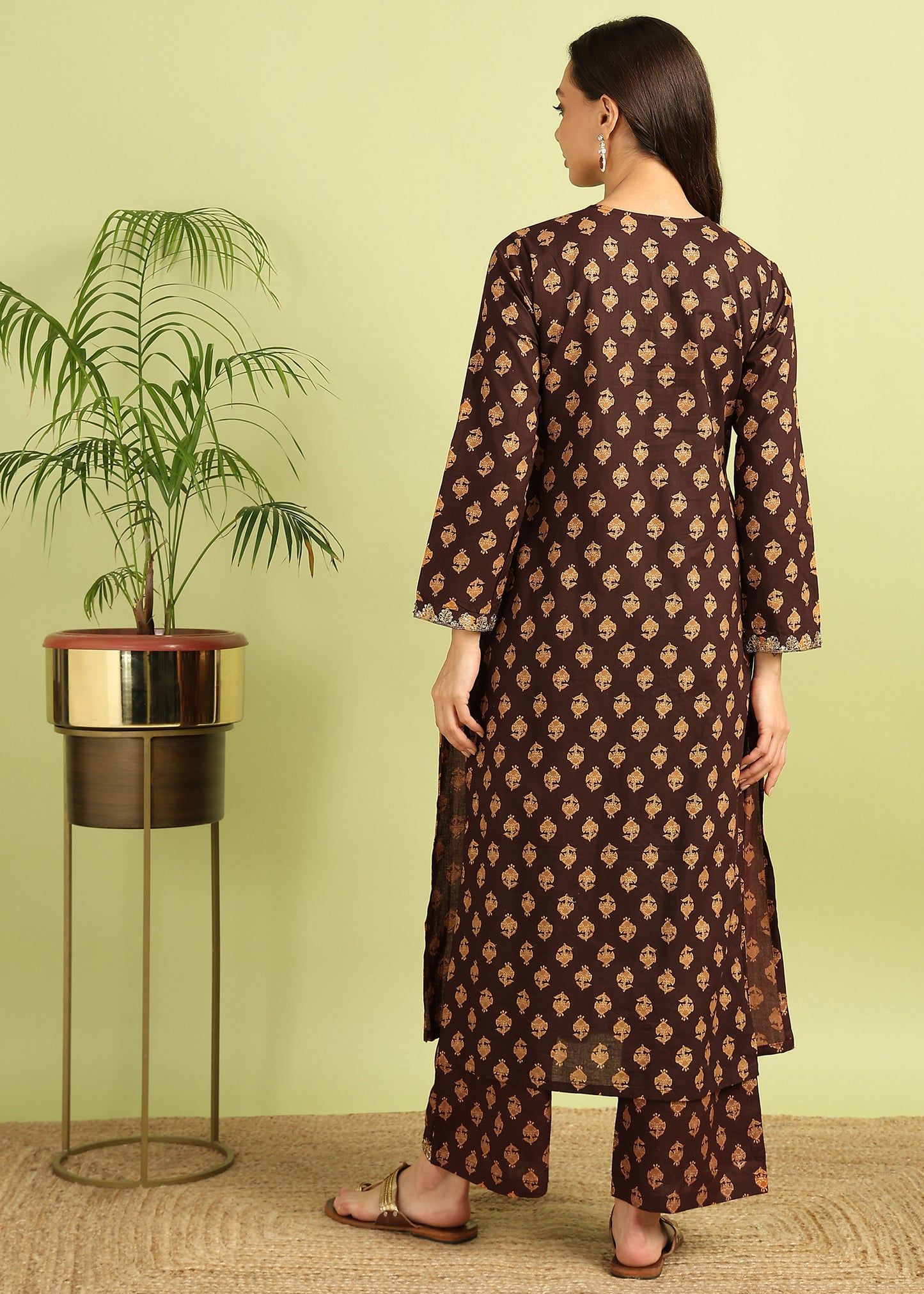 Coffee Brown printed Kurta with Palazzo