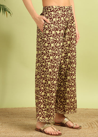 Brown & Yellow Printed Kurta with Palazzo
