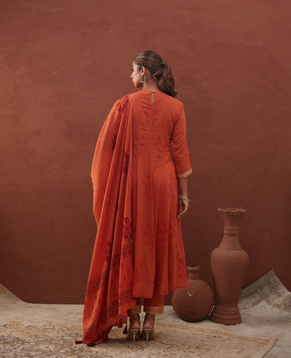 Kesariya phool Anarkali Set with Pant & Dupatta (Comes with inner)