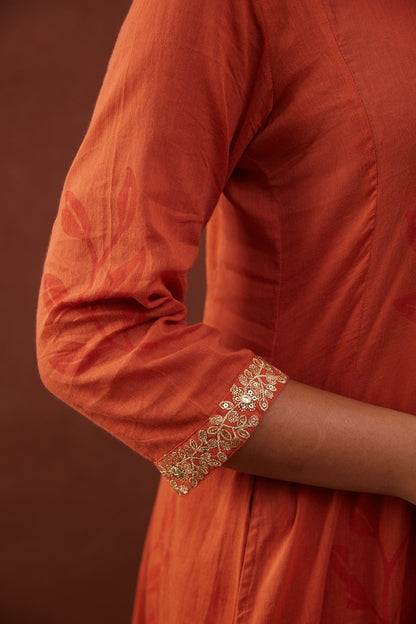 Kesariya phool Anarkali Set with Pant & Dupatta (Comes with inner)