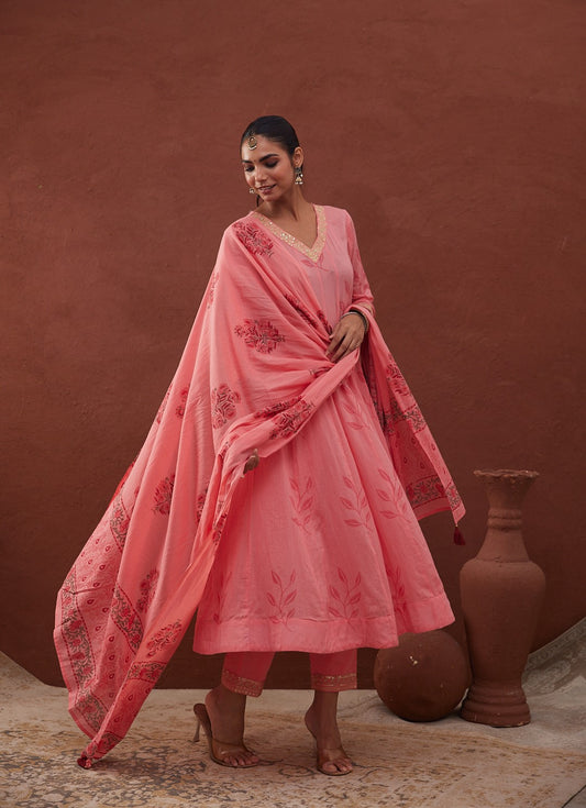 Gulaabi Noor Anarkali Set with Pant & Dupatta (Comes with inner)