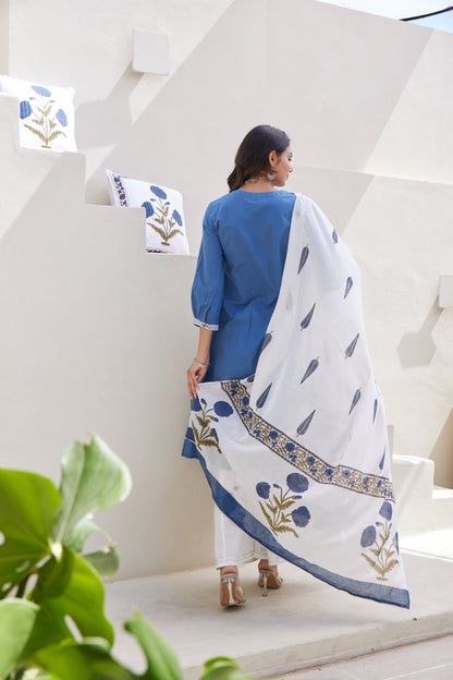 Neel Kamal Kurta Set with Hand Block Printed Dupatta & Palazzo