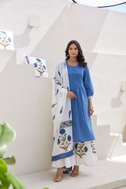 Neel Kamal Kurta Set with Hand Block Printed Dupatta & Palazzo