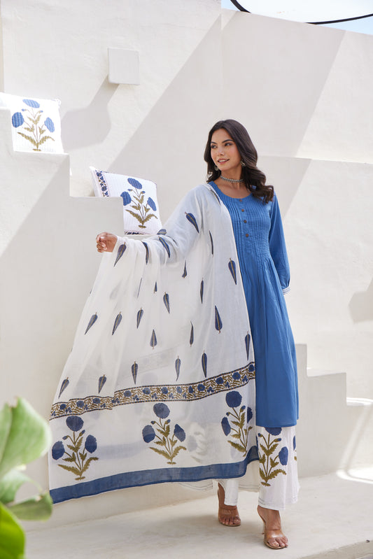 Neel Kamal Kurta Set with Hand Block Printed Dupatta & Palazzo