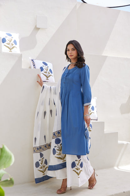 Neel Kamal Kurta Set with Hand Block Printed Dupatta & Palazzo