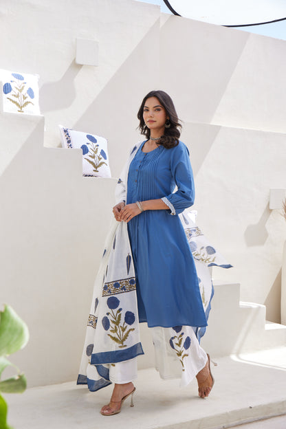 Neel Kamal Kurta Set with Hand Block Printed Dupatta & Palazzo
