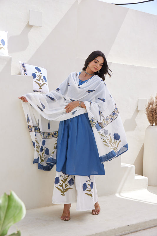 Neel Kamal Kurta Set with Hand Block Printed Dupatta & Palazzo