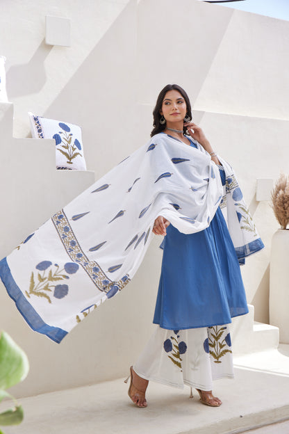 Neel Kamal Kurta Set with Hand Block Printed Dupatta & Palazzo