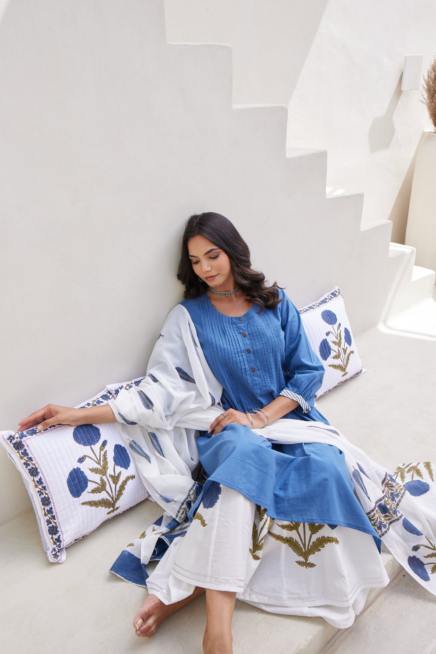 Neel Kamal Kurta Set with Hand Block Printed Dupatta & Palazzo