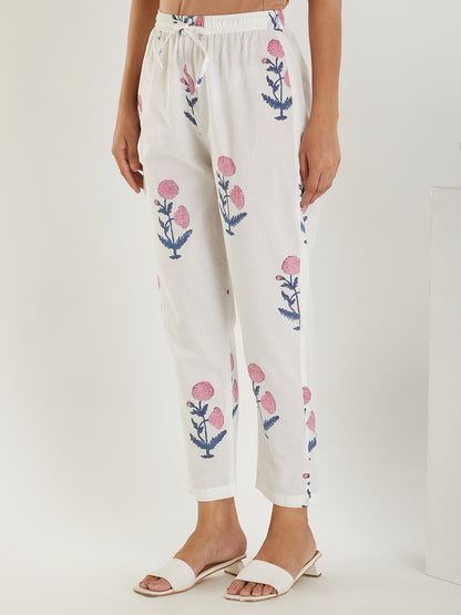 Hans White Hand Block Printed Jaipuri Co-ord Set