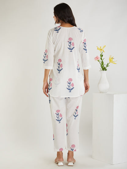 Hans White Hand Block Printed Jaipuri Co-ord Set