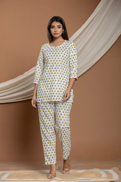 Yellow Sunflower Block Printed Cotton Co-ord Set