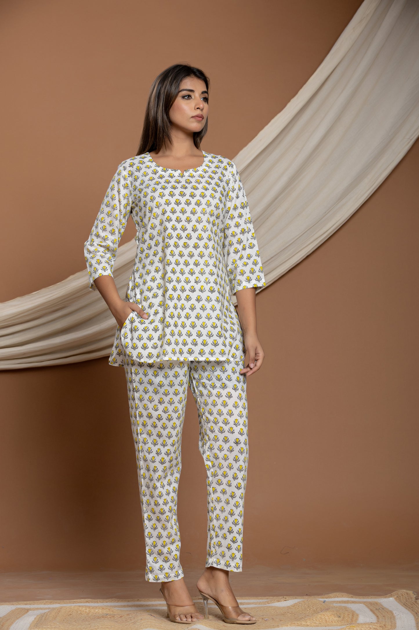 Yellow Sunflower Block Printed Cotton Co-ord Set