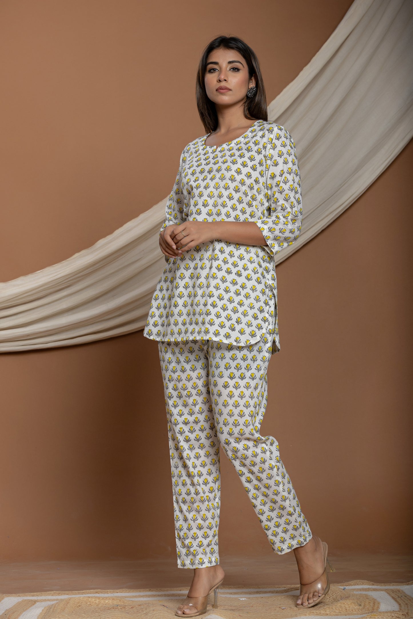 Yellow Sunflower Block Printed Cotton Co-ord Set