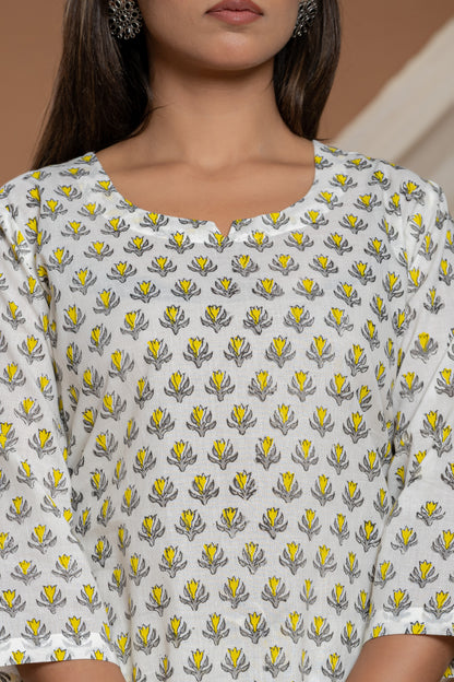 Yellow Sunflower Block Printed Cotton Co-ord Set
